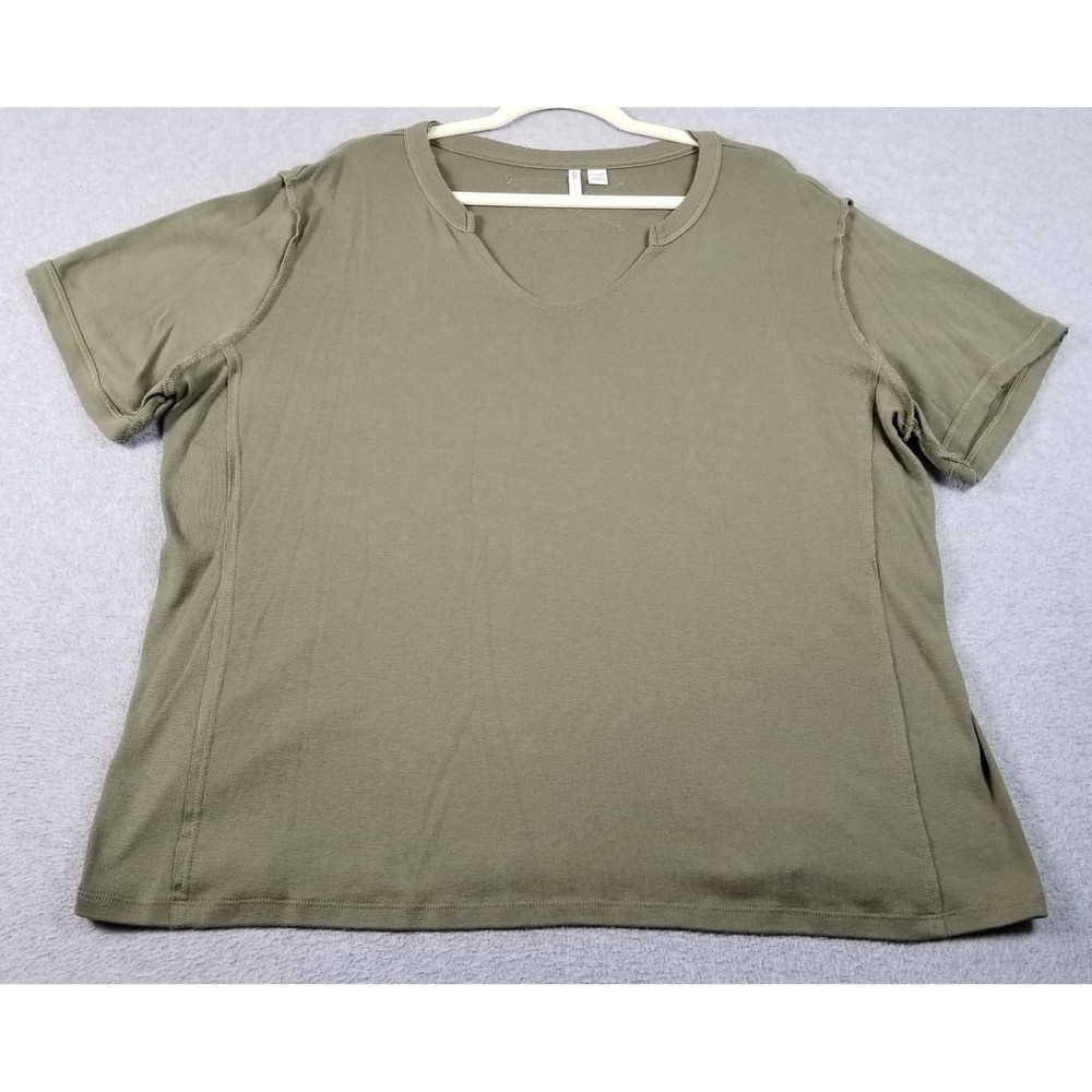 Cato Top Women's 22W 24W Plus Green Short Sleeve Split Neck Casual Tee Stretch